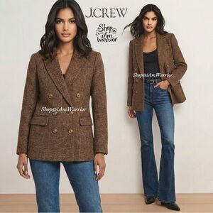J.Crew hazelnut brown herringbone double breasted Moon English wool blazer